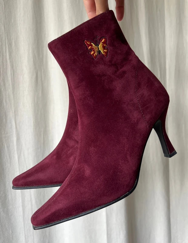 Lolita Lempicka vintage violet suede-effect leather ankle boots with butterflies – size 39