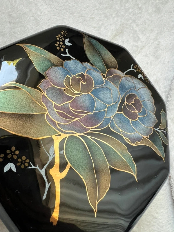 Boite hexagonale faience fleurie vintage made in France