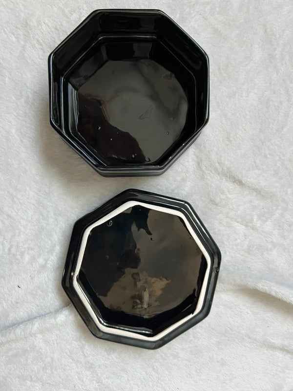 Boite hexagonale faience fleurie vintage made in France