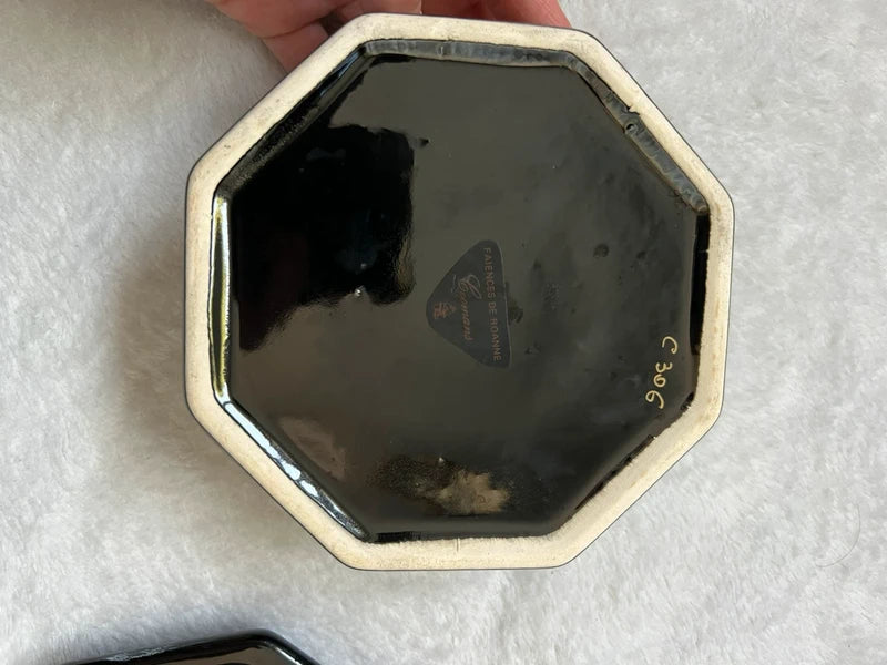 Boite hexagonale faience fleurie vintage made in France
