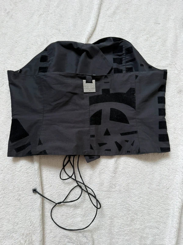 Top bustier noir Biche de Bère à lacets et détails en velours  – taille M/L