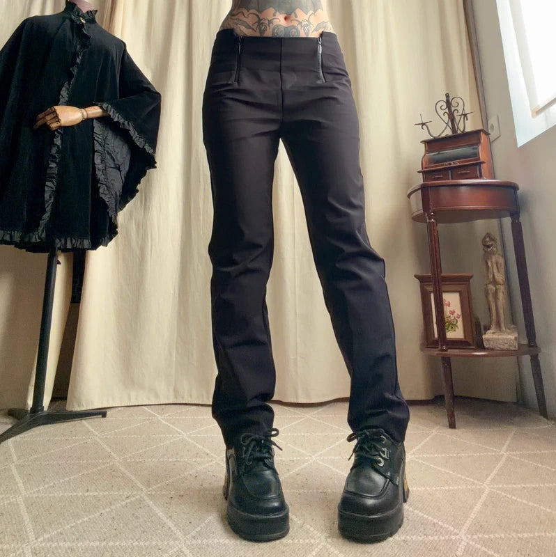 Pantalon noir droit Cop Copine avec zips à la taille – taille L