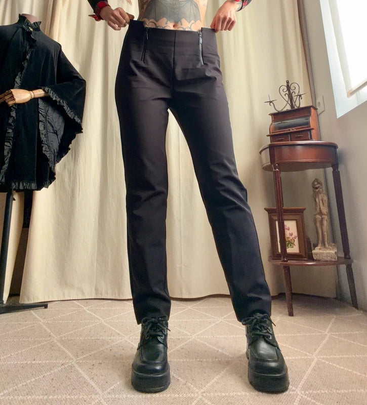Pantalon noir droit Cop Copine avec zips à la taille – taille L