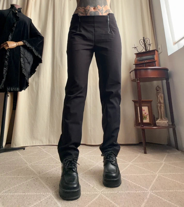 Pantalon noir droit Cop Copine avec zips à la taille – taille L