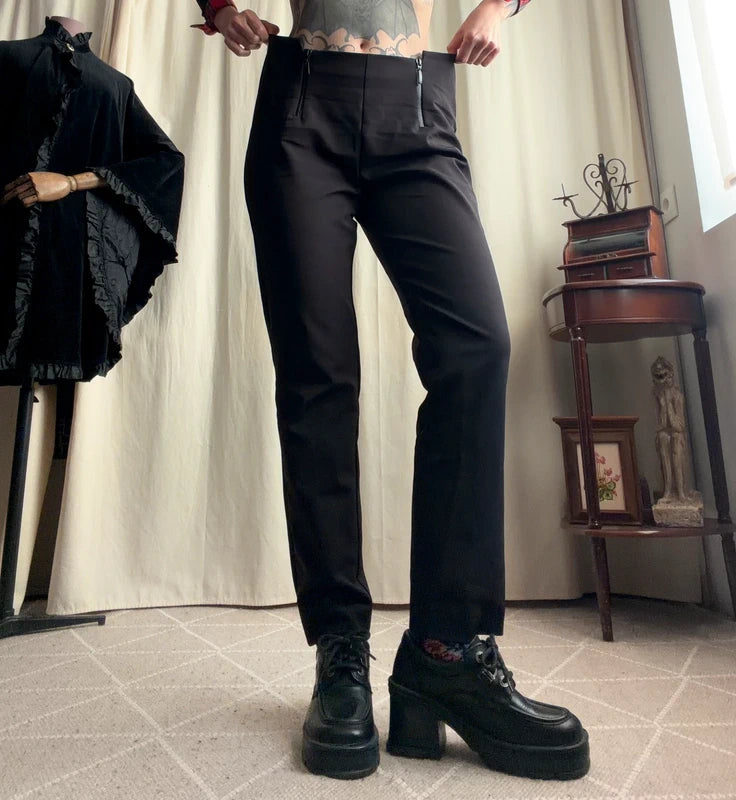 Pantalon noir droit Cop Copine avec zips à la taille – taille L
