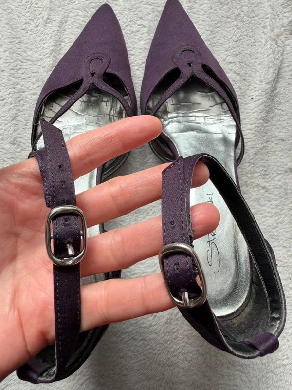 Dark plum pointed toe ankle strap court shoes - size 37