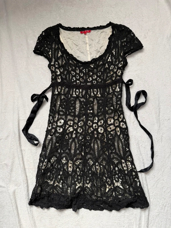 Robe babydoll René Derhy fleurie en crochet ajouré style bohème romantique – taille S/M