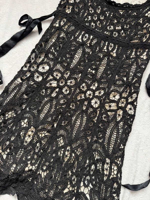 Robe babydoll René Derhy fleurie en crochet ajouré style bohème romantique – taille S/M