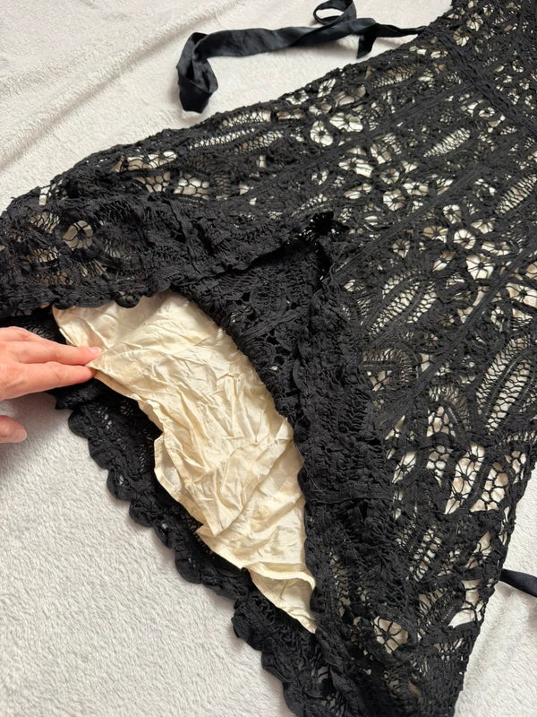 Robe babydoll René Derhy fleurie en crochet ajouré style bohème romantique – taille S/M