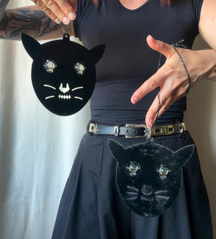 Effaroucheur à oiseaux vintage français chat noir « Mouss » – décoration de jardin à suspendre