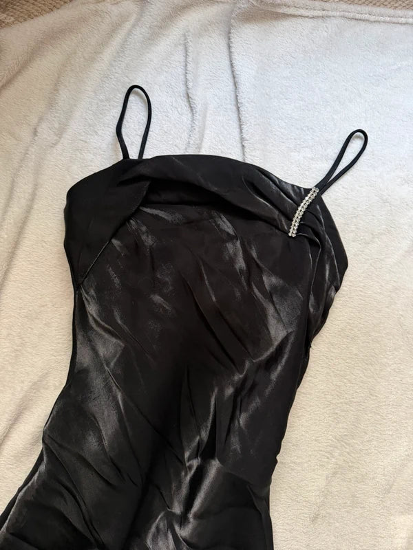 Black long satin dress with matching stole, Old Hollywood glamour style – size S/M