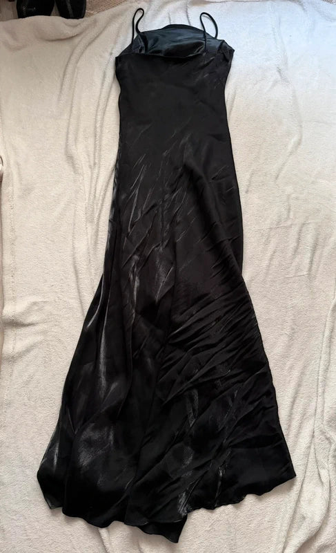Black long satin dress with matching stole, Old Hollywood glamour style – size S/M