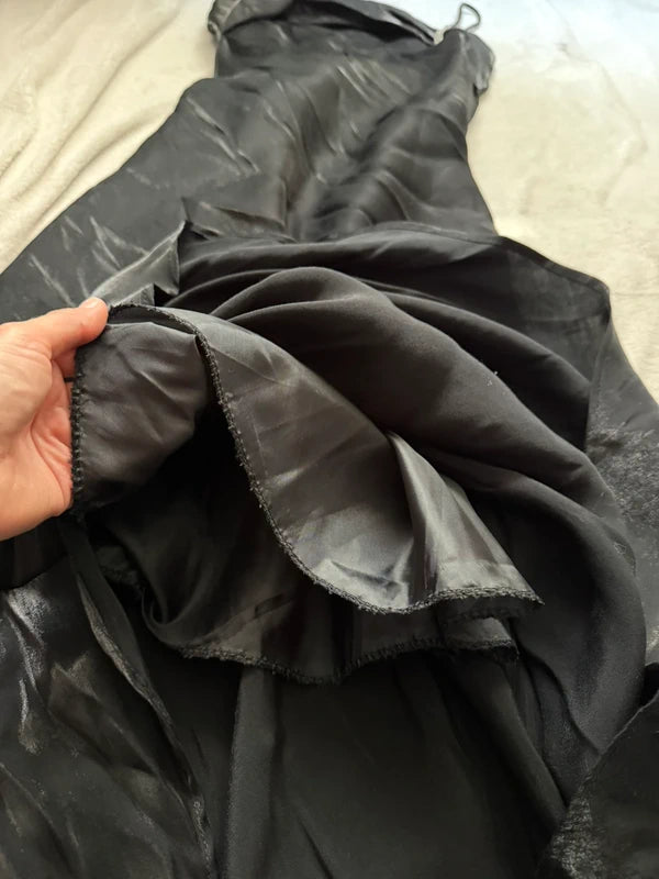 Black long satin dress with matching stole, Old Hollywood glamour style – size S/M