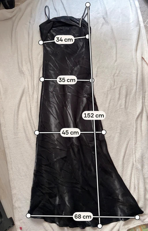 Black long satin dress with matching stole, Old Hollywood glamour style – size S/M