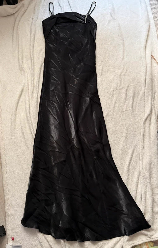 Black long satin dress with matching stole, Old Hollywood glamour style – size S/M