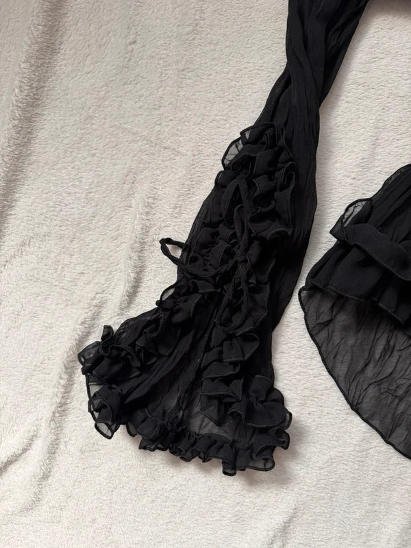 Black Chiffon Ruffled Victorian Blouse, Romantic Goth Style – Size M