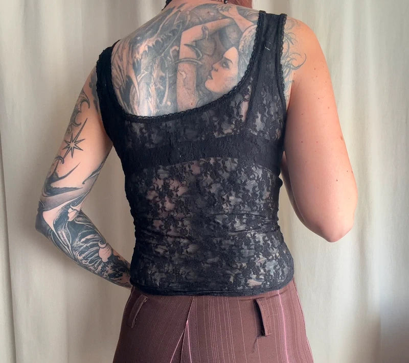 Top caraco corset noir en dentelle style goth romantique 90s – taille S