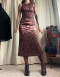 Vintage 90s brown floral devoré velvet midi dress – size S