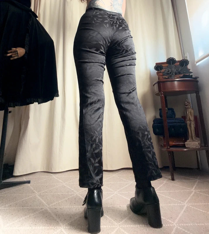 Pantalon vintage noir à motifs floraux – taille S