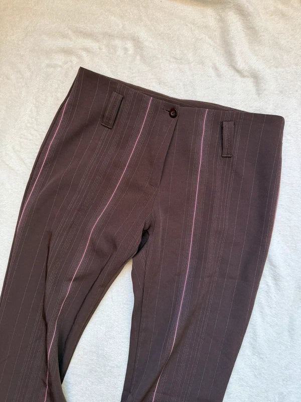 Pantalon flare marron à fines rayures roses – taille XS/S