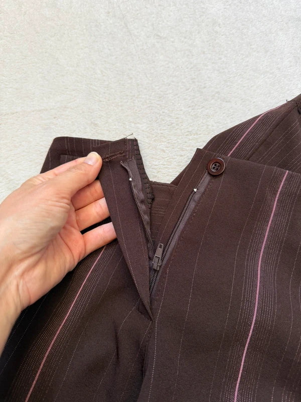 Pantalon flare marron à fines rayures roses – taille XS/S