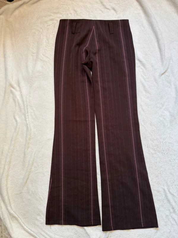 Pantalon flare marron à fines rayures roses – taille XS/S
