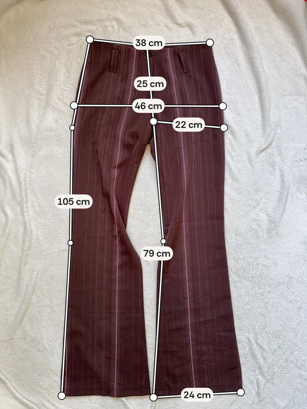 Pantalon flare marron à fines rayures roses – taille XS/S