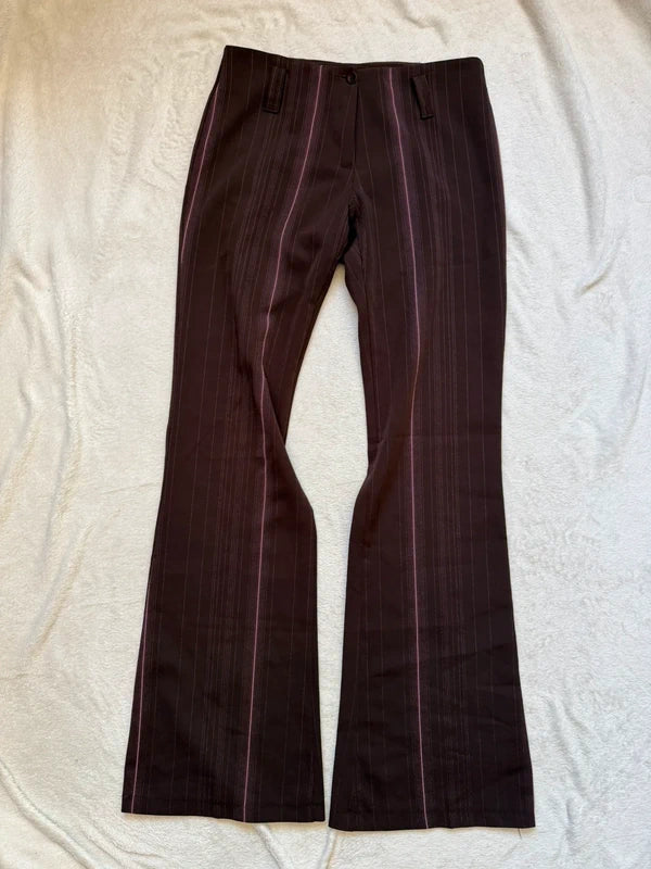 Pantalon flare marron à fines rayures roses – taille XS/S