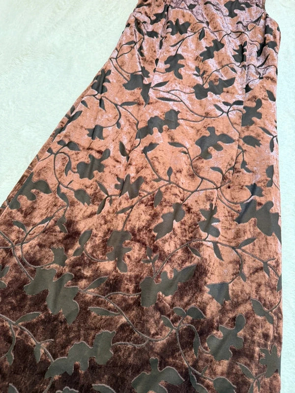 Vintage 90s brown floral devoré velvet midi dress – size S