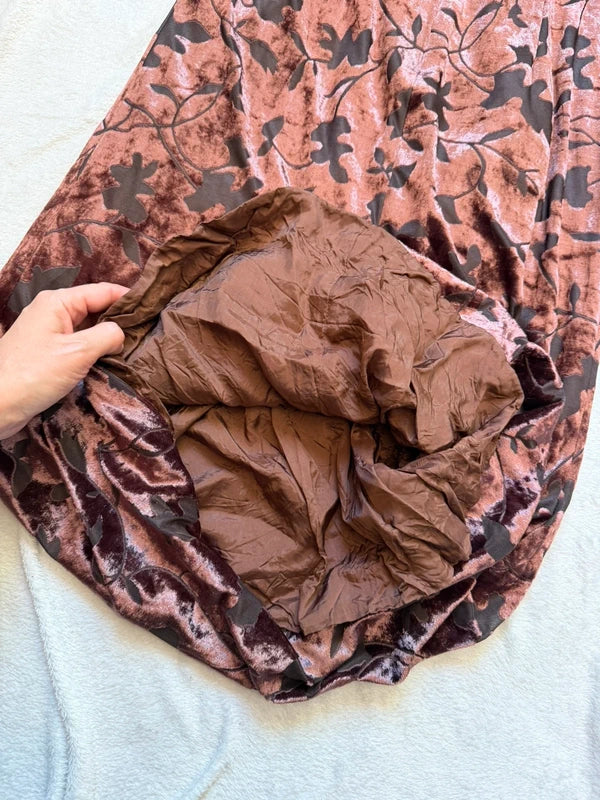 Vintage 90s brown floral devoré velvet midi dress – size S