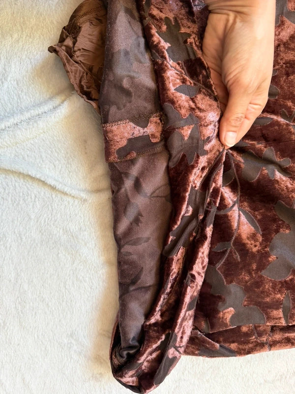 Vintage 90s brown floral devoré velvet midi dress – size S