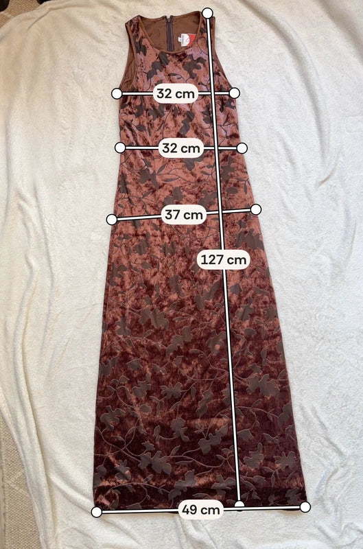 Vintage 90s brown floral devoré velvet midi dress – size S
