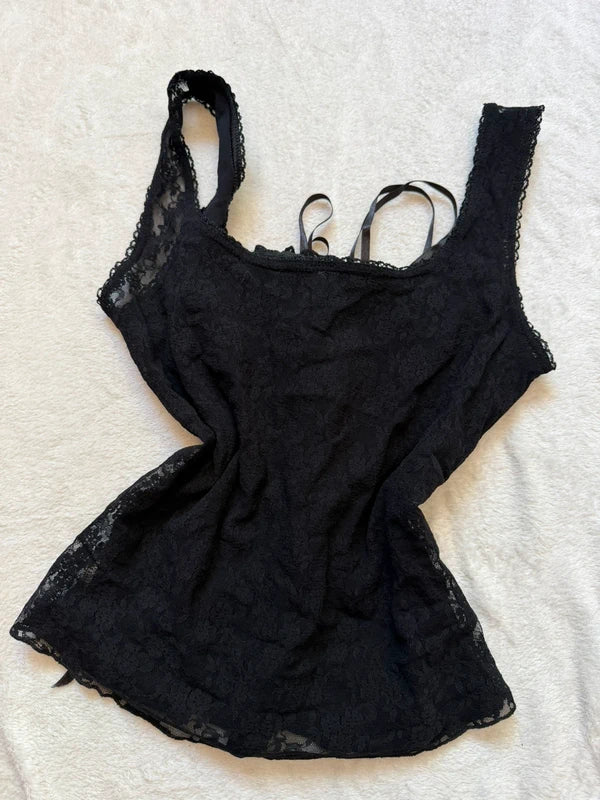 90s Romantic Goth Black Lace Corset Cami Top – size S