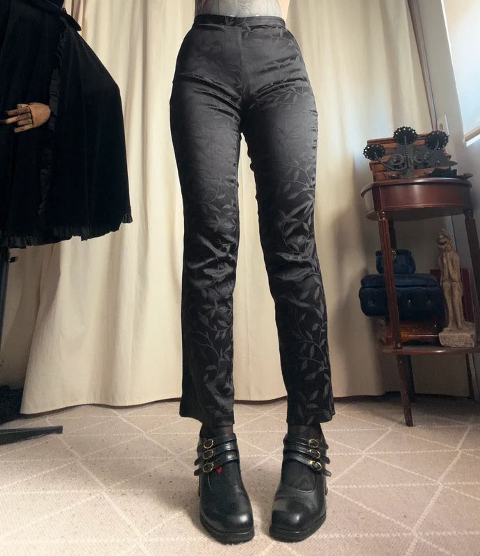 Pantalon vintage noir à motifs floraux – taille S