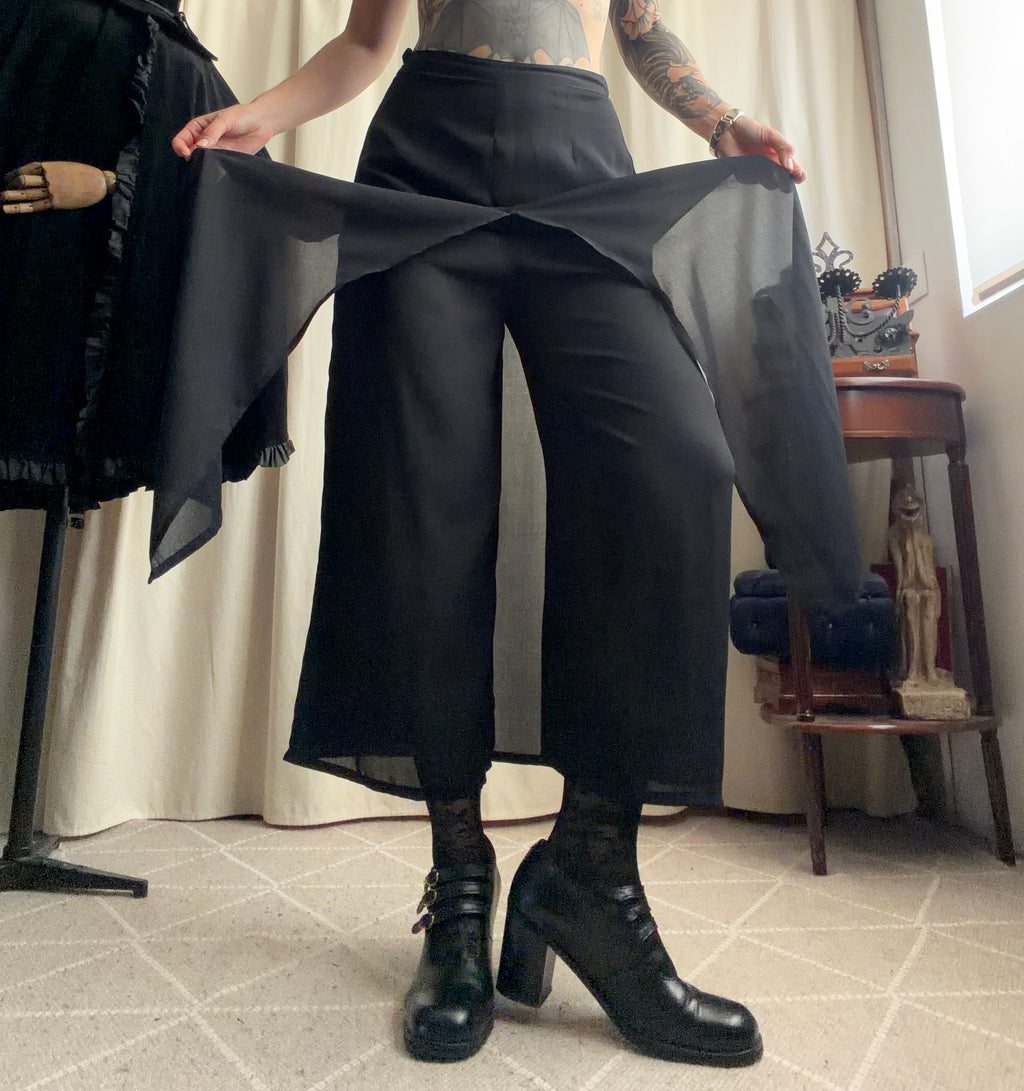 Pantalon René Derhy noir jambes larges avec pans mesh - Taille M