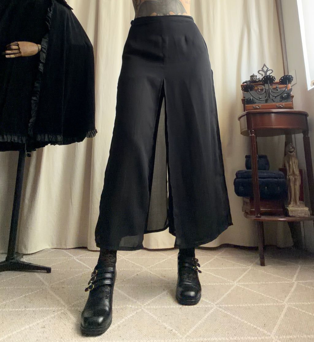 Pantalon René Derhy noir jambes larges avec pans mesh - Taille M