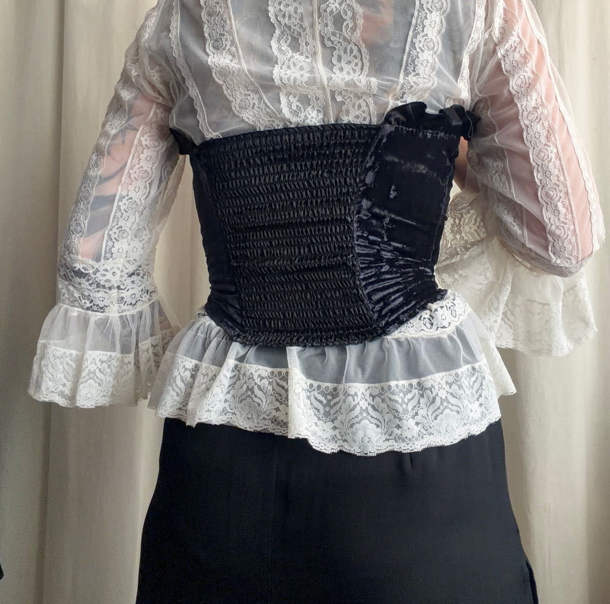 Bustier en velours noir vintage style romantic goth victorien - Taille XS