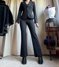 Black pinstripe pant suit, tailored fit, office siren corporate goth style - size XS