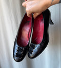 Escarpins Bocage cuir noir brillant à lacets en velours et œillets métal - Pointure 39