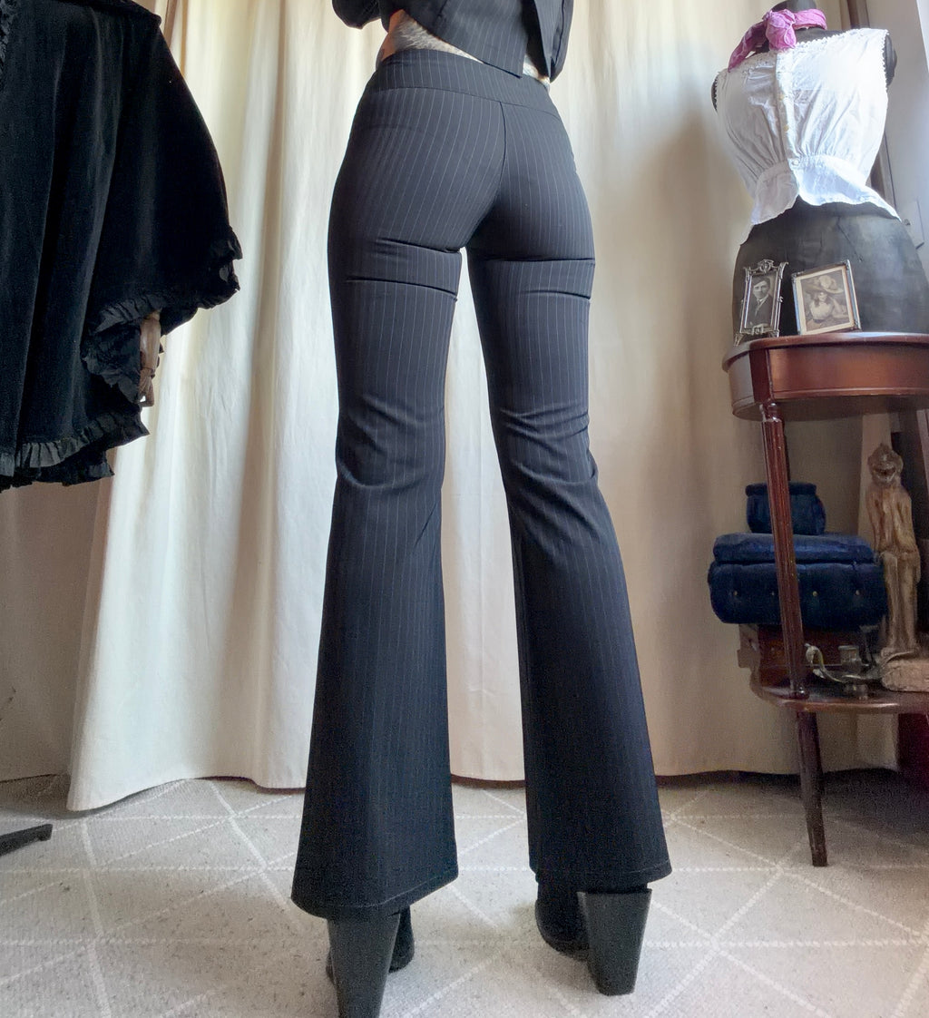 Black pinstripe pant suit, tailored fit, office siren corporate goth style - size XS