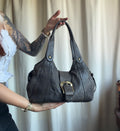 Sac Lancaster en cuir marron/gris anthracite patiné grande boucle - Y2K goth vintage