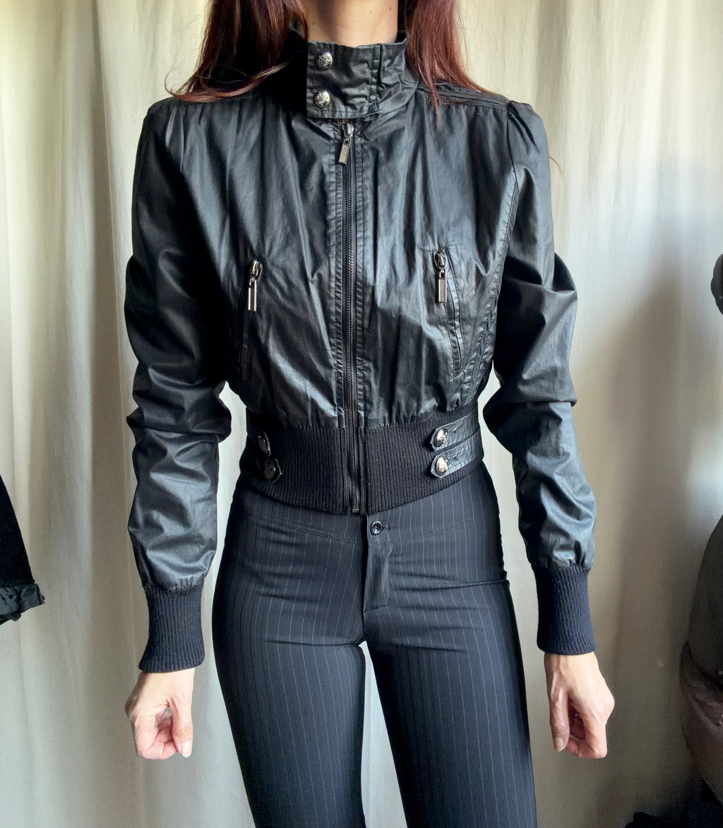 Blouson noir court à zips et boutons métalliques style cyber goth biker - taille S