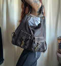 Sac à main cuir marron foncé poches multiples et métal bronze - Y2K grunge goth vintage