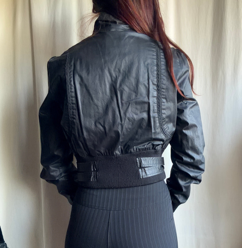 Blouson noir court à zips et boutons métalliques style cyber goth biker - taille S