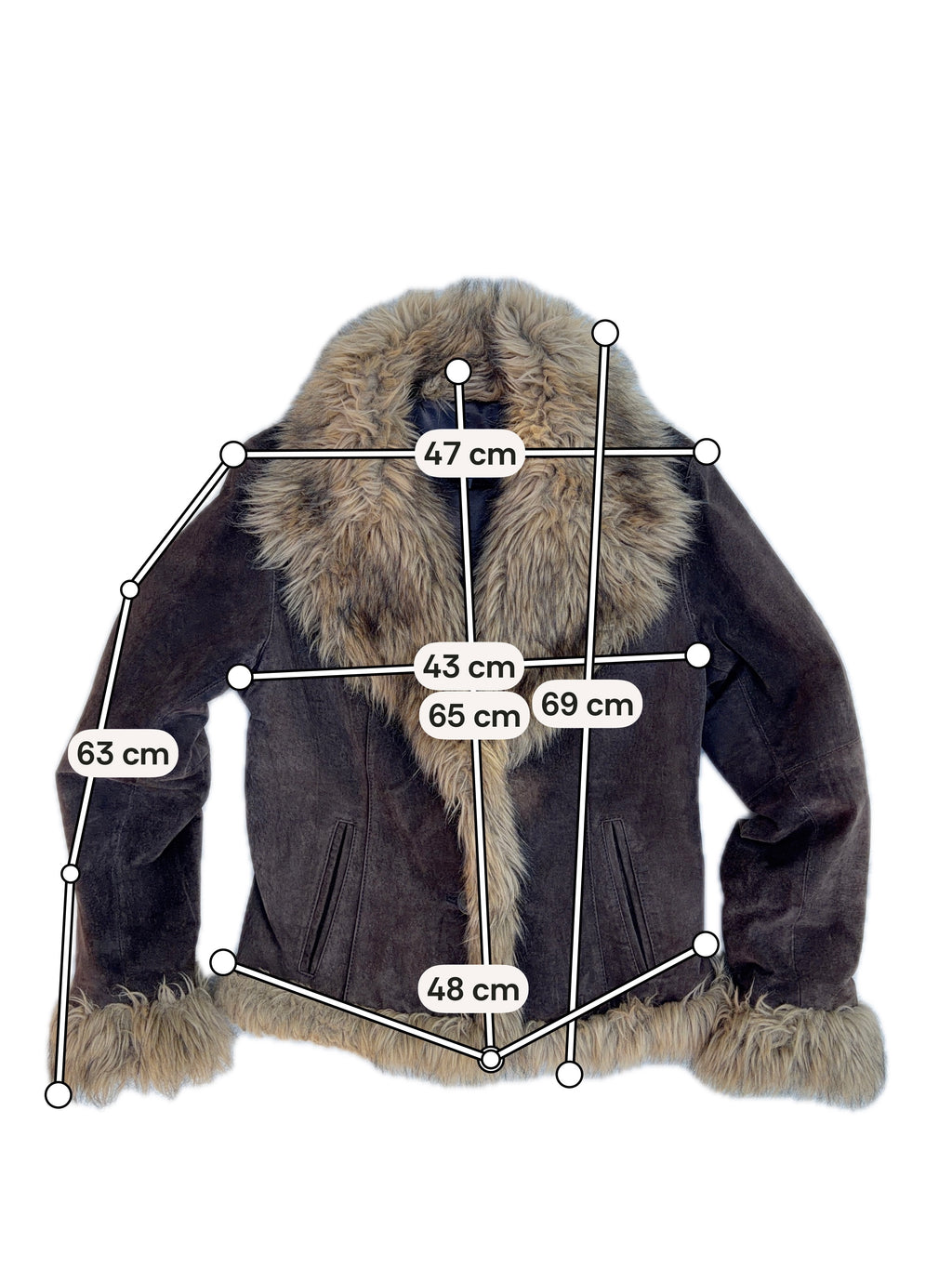 Brown leather jacket with large faux fur collar - Size M