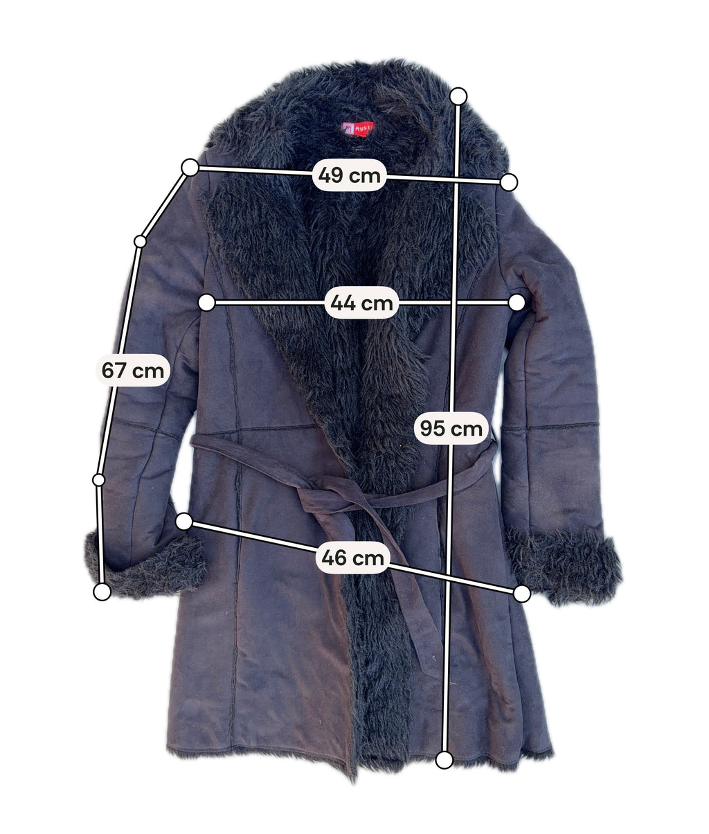 Manteau noir en suédine bordé fausse fourrure style pennylane - Taille M/L
