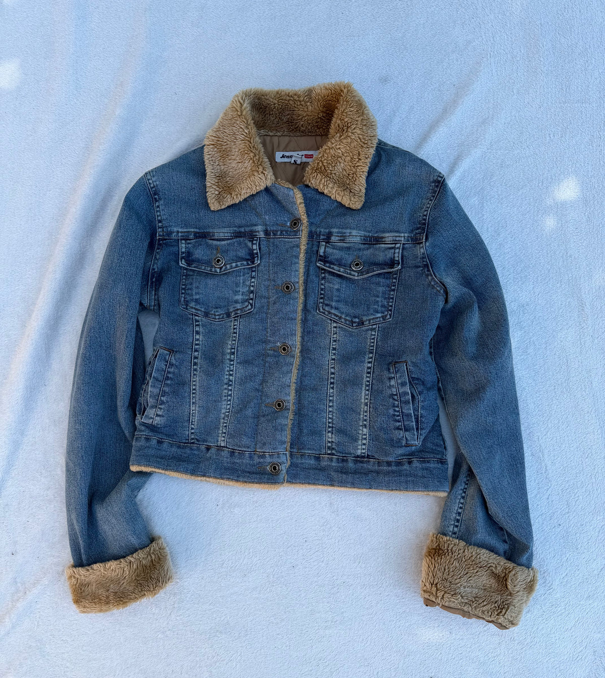 Veste en jean bleu y2k doublée fausse fourrure  - Taille M