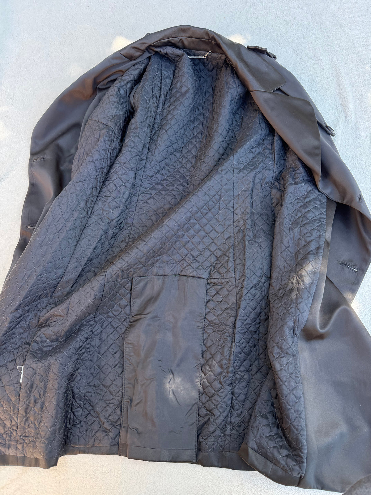 Manteau long oversize en cuir noir col fausse fourrure  - Taille L/XL
