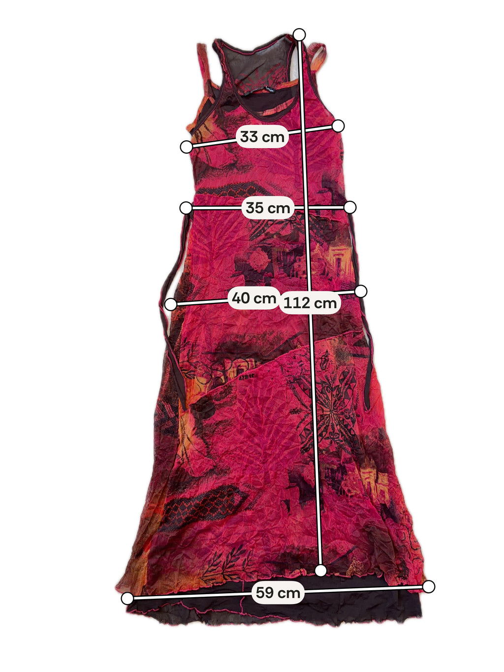 Red and black crinkled mesh midi dress, fairygrunge Y2K style - size S
