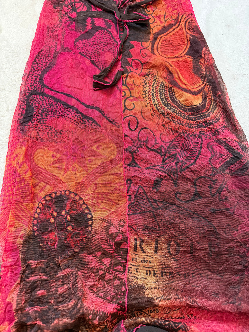 Red and black crinkled mesh midi dress, fairygrunge Y2K style - size S